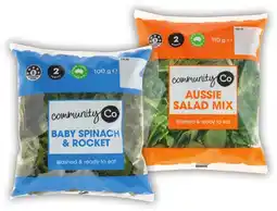 IGA Community Co Baby Spinach & Rocket 100g or Aussie Salad Mix 110g offer