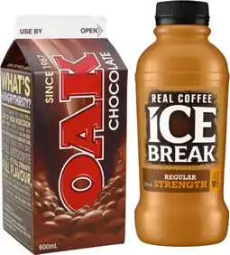 IGA Ice Break Real Coffee 500mL or Oak Flavoured Milk 600mL Selected Varieties offer