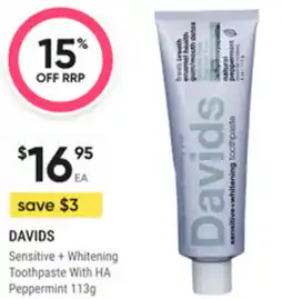 healthylife Davids sensitive + whitening toothpaste with ha peppermint offer