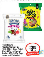 IGA The natural confectionery co. , sour patch kids or pascall lollies bags selected varieties offer