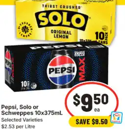 IGA Pepsi, solo or schweppes offer