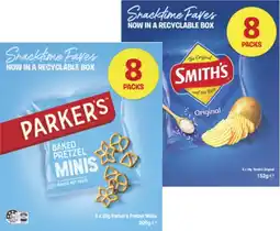 Coles Smith's Crinkle Cut Chips or Parker's Pretzels 8 Pack 152g-200g offer