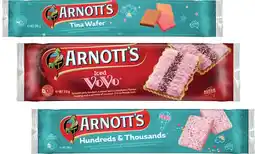 Coles Arnott's Tina Wafer, Hundreds & Thousands or Iced Vovo Biscuits 200g-210g offer