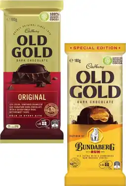 Coles Cadbury Old Gold or Velvet Block Chocolate 150g-180g offer