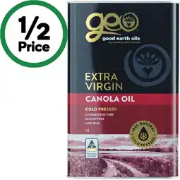 Woolworths Good Earth Oils Extra Virgin Canola Oil offer