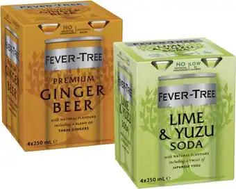 Coles Fever Tree Lime & Yuzu Soda or Ginger Beer 4x250mL offer