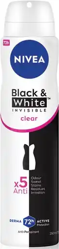 Coles Nivea Black & White Clear Invisible Antiperspirant Aerosol Deodorant offer