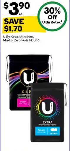 Woolworths U by kotex ultrathins, maxi or zero pads offer