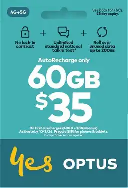 Coles Optus $35 AutoRecharge Only Prepaid SIM Starter Kit offer