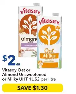 Ritchies Vitasoy oat or almond unsweetened or milky uht offer