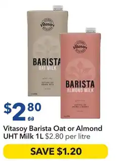Ritchies Vitasoy barista oat or almond uht milk offer