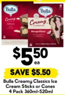 Drakes Bulla creamy classics ice cream sticks or cones offer