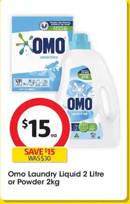 Coles Omo laundry liquid sensitive front & top offer