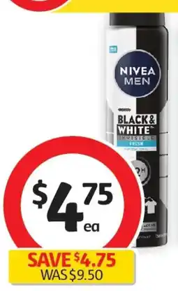 Coles Nivea Deo Aero Men Invisible Black And White Fresh offer