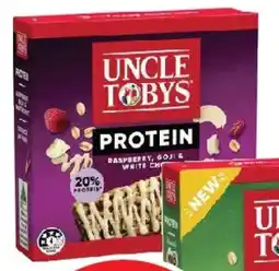 Coles Uncle Tobys Protein Raspberry Goji & White Chocolate Muesli Bars School Lunchbox Snacks offer