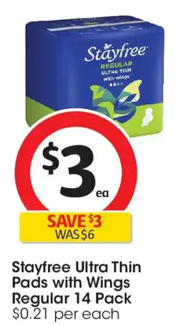 Coles Stayfree Ultra Thin Regular Pads With Wings offer