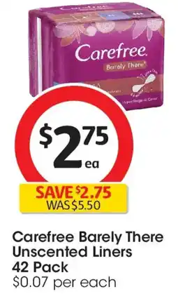 Coles Carefree Barely There Unscented Liners offer