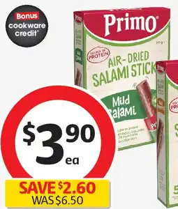 Coles Primo Air-dried Salami Mild Salami Sticks offer