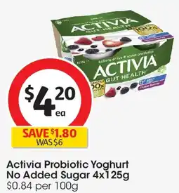 Coles Activia Probiotics Yoghurt No Added Sugar Berries offer