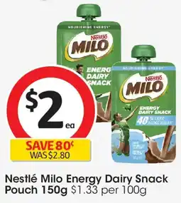Coles Nestle Milo 40% Less Sugar Added Energy Dairy Snack offer