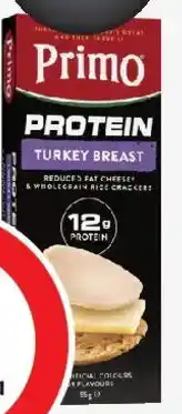 Coles Primo Protein Stackers Turkey Reduced Fat Cheese & Whole Grain Rice Crackers offer