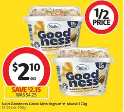 Coles Bulla Goodness Greek Style Yoghurt 'n' Muesli Natural With Honey offer