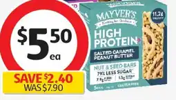 Coles Mayver's Protein+ Bars Salted Caramel & Peanut Butter Swirl Fruit offer