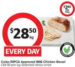 Coles Coles rspca approved bbq roasted chicken breast from the deli offer