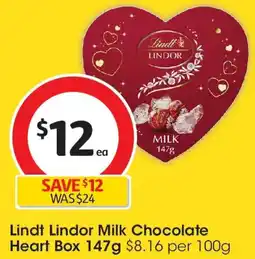 Coles Lindt Lindor Milk Chocolate Heart Box offer