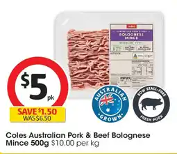 Coles Coles Pork & Beef 3 Star Regular Mince Bolognese offer