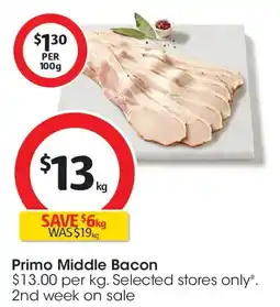 Coles Primo Middle Bacon From The Deli offer