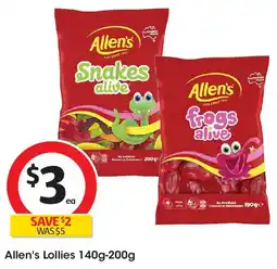Coles Allen's Lollies Snakes Alive Lolly Bag offer