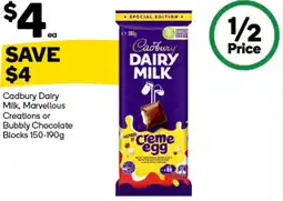 Woolworths Cadbury dairy milk, marvellous creations or bubbly chocolate blocks offer