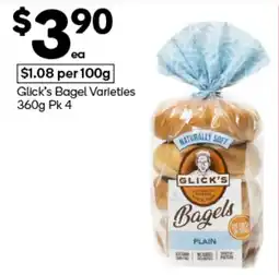 Woolworths Glick's bagel varieties offer