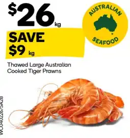 Woolworths Thawed large australian cooked tiger prawns offer