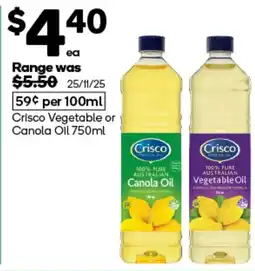 Woolworths Crisco vegetable or canola oil offer
