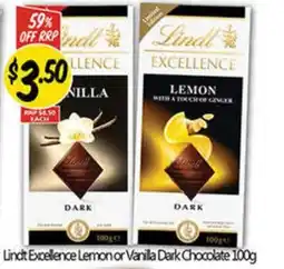 NQR Lindt excellence lemon or vanilla dark chocolate offer