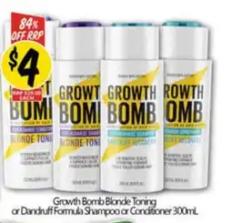 NQR Growth bomb blonde toning or dandruff formula shampoo or conditioner offer