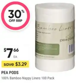 Super Pharmacy Pea pods 100% bamboo nappy liners offer