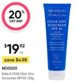 Super Pharmacy Moogoo baby & child clear zinc sunscreen spf40 offer
