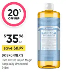Super Pharmacy Dr bronner's pure castile liquid magic soap baby unscented offer
