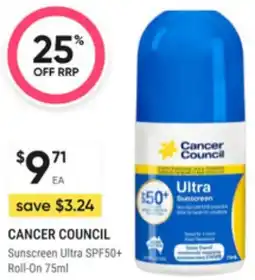 Super Pharmacy Cancer council sunscreen ultra spf50+ roll-on offer