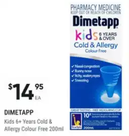 Super Pharmacy Dimetapp kids 6+ years cold & allergy colour free offer