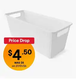 Kmart 4.5L Linen Weave Rectangle Basket - White offer
