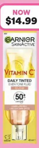 Priceline Garnier vitamin c* daily tinted even tone fluid with spf50+ offer