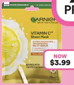 Priceline Garnier vitamin c* brightening & hydrating sheet mask offer