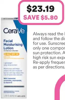 Priceline Cerave facial moisturising lotion spf50 offer