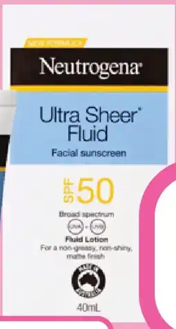 Priceline Neutrogena Ultra Sheer Fluid Facial Sunscreen SPF50 offer
