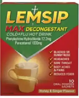 Priceline Lemsip Max Decongestant Cold & Flu Hot Drink Honey & Ginger Flavour offer