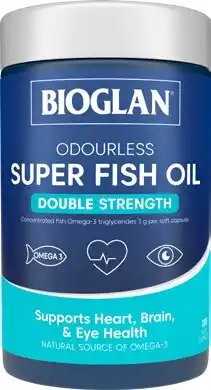 Amcal Pharmacies Bioglan Odourless Super Fish Oil Double Strength 200 Capsules offer